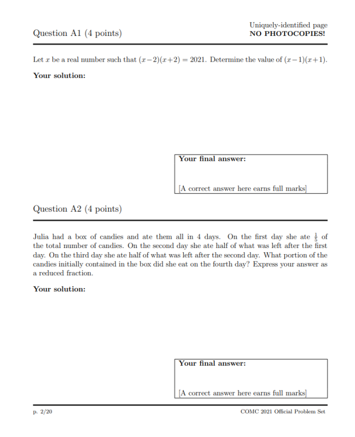 加拿大数学奥林匹克(COMC)比赛时间及考试内容已公布!