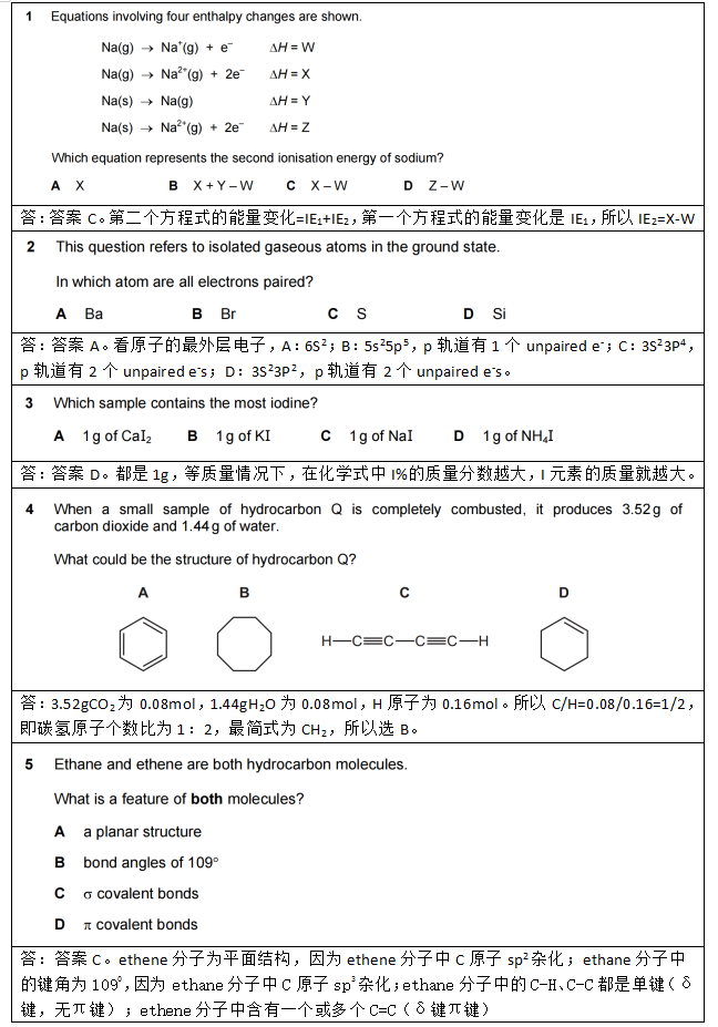 名师课堂 | 2022年CAIE AS化学P1真题卷（一）