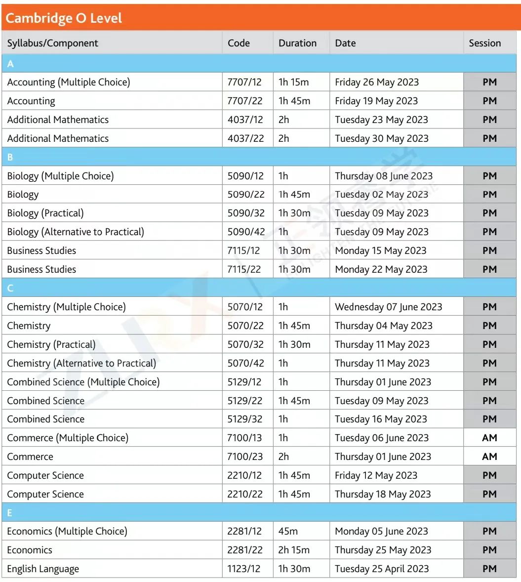 重磅！CAIE公布2023夏季大考报名时间和各科考试时间表！