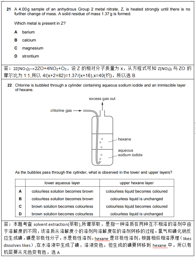 名师课堂 | 2022年CAIE AS化学P1真题卷（二）