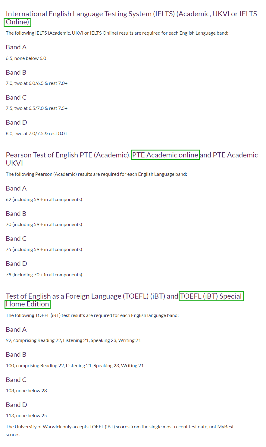 英国QS前100大学23fall硕士，可以接受哪些线上语言考试？