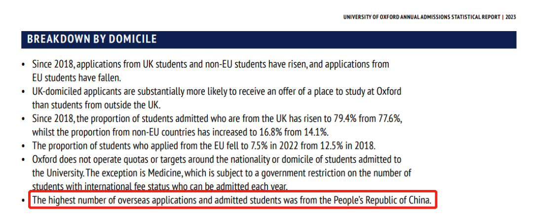 牛津大学最新本科录取报告发布！中国学生录取率为7.6%