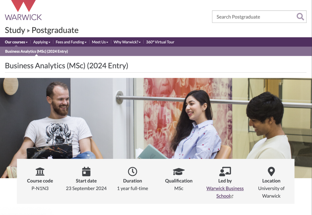 英国｜华威大学商业分析硕士（No.3）24fall申请要求、截止日期及录取数据
