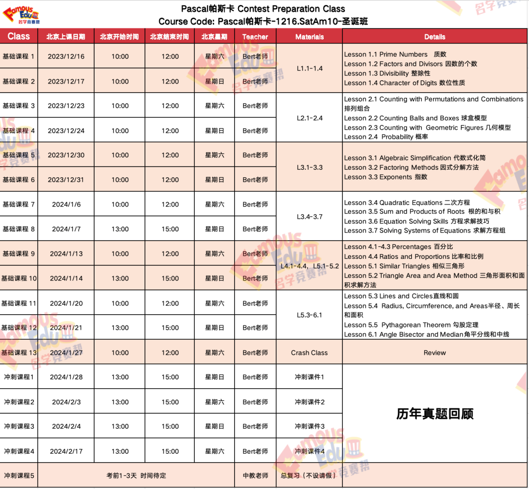 开课通知 | Pascal数学竞赛考什么题型?难度级别怎么划分的?一文全解！