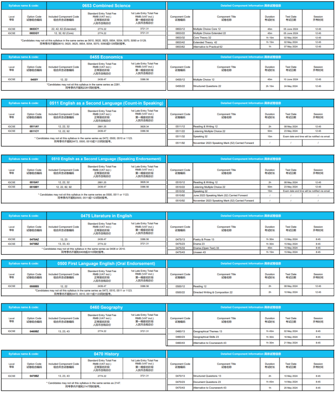 CAIE剑桥考试局2024年5月考试季报名须知＆常见问题（内附考试科目信息表）