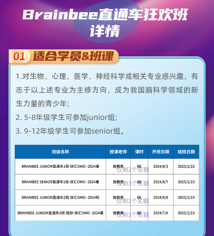 机构上海Brain Bee脑科学竞赛培训课程安排