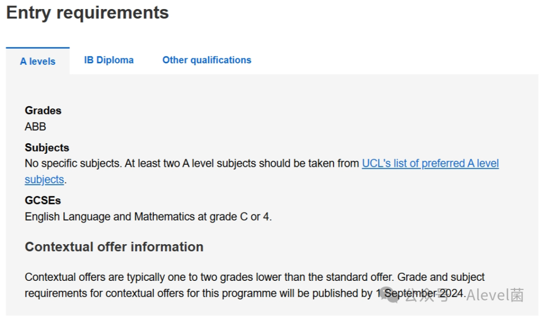 UCL QS专业排名头部学科领域2025入学ALevel/IB要求