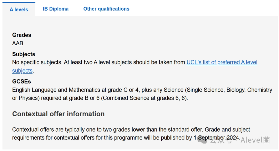 UCL QS专业排名头部学科领域2025入学ALevel/IB要求