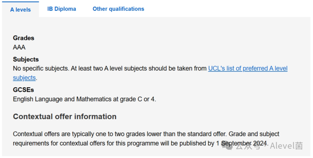 UCL QS专业排名头部学科领域2025入学ALevel/IB要求