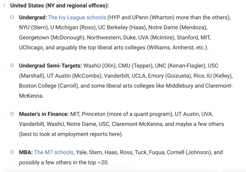华尔街Target Schoo细盘点 附全球主流资本市场投行目标学校名单