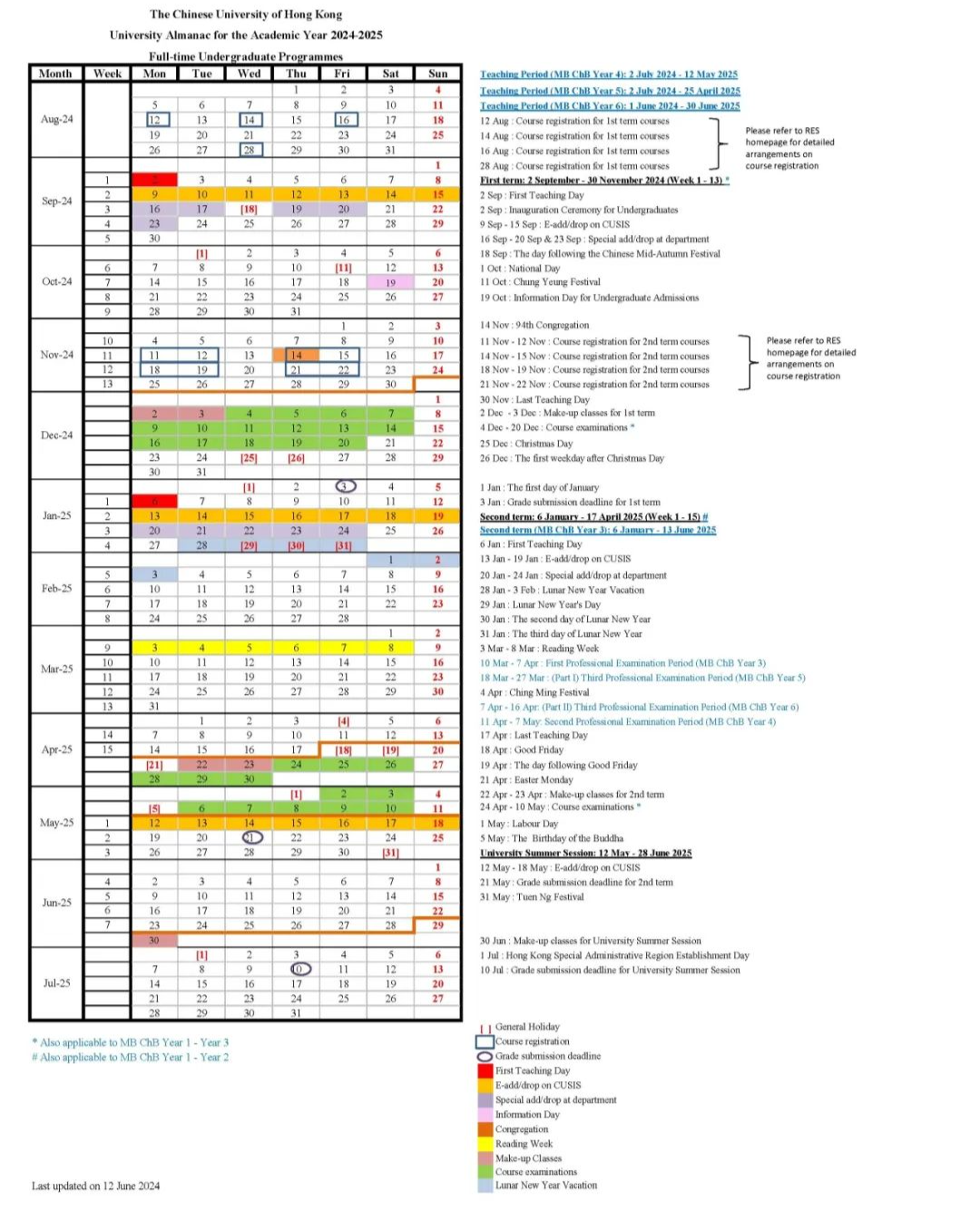 抢先看 | 2024港校最新校历出炉！（开学、选课、考试、放假日期）