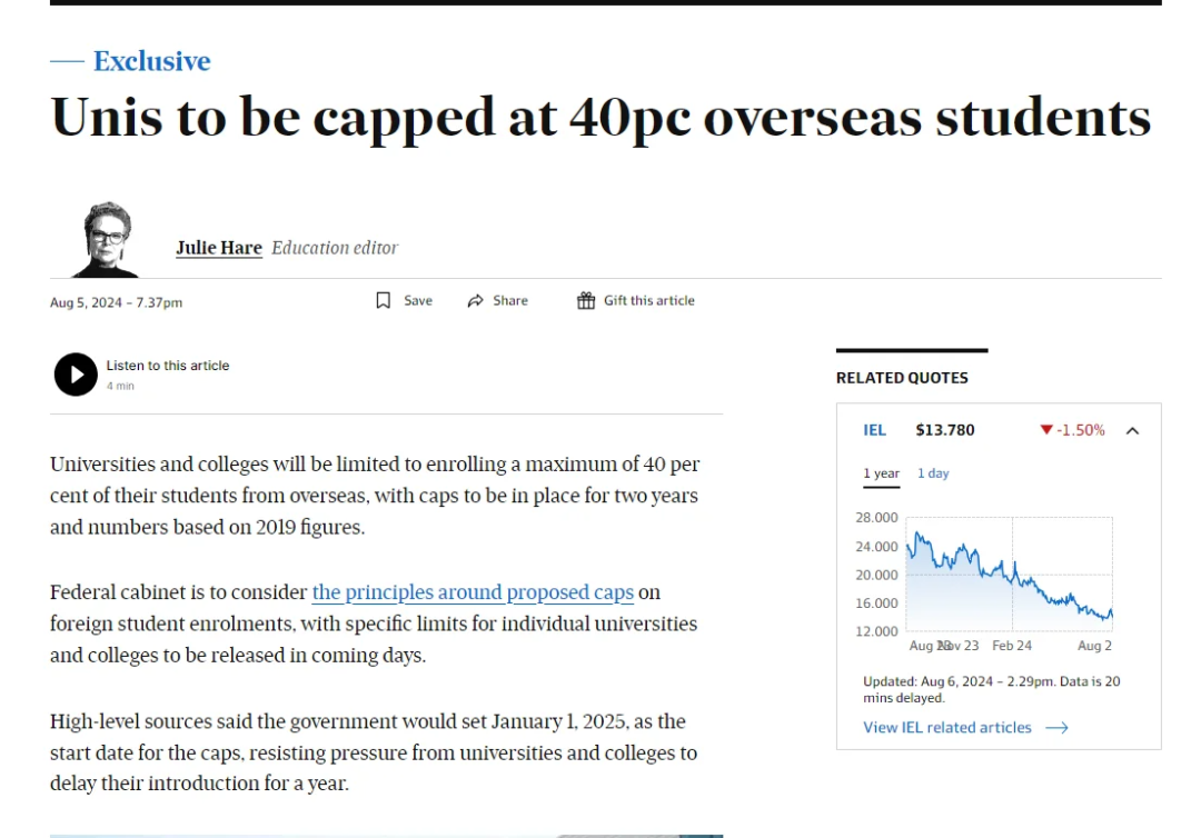 澳洲将限制留学生比例不超40% 加拿大狠砍留学生人数